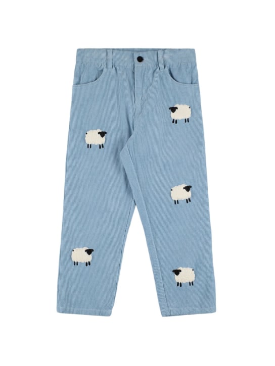 Stella Mccartney Kids: Pantalon en coton côtelé avec patchs - Bleu Clair - kids-boys_0 | Luisa Via Roma