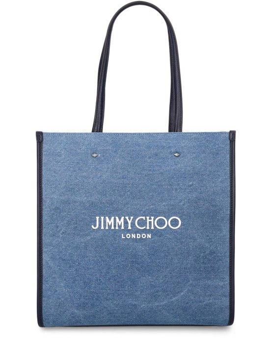 Jimmy Choo: Tote bag en denim à logo - Denim/Navy - women_0 | Luisa Via Roma