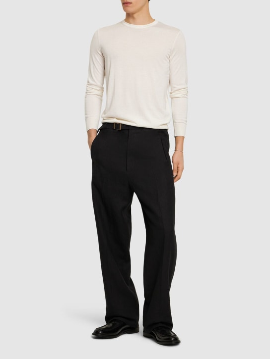 Zegna: Cashmere & silk crewneck sweater - White - men_1 | Luisa Via Roma