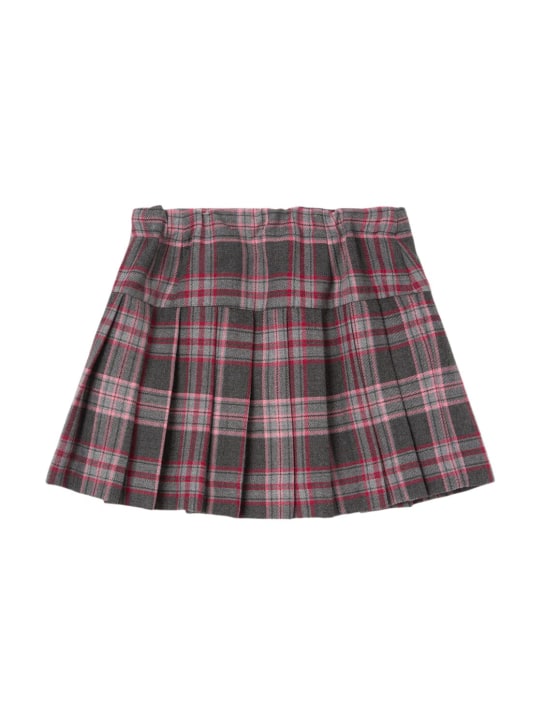 Il Gufo: Check print poly blend pleated skirt - Grey/Fuchsia - kids-girls_0 | Luisa Via Roma