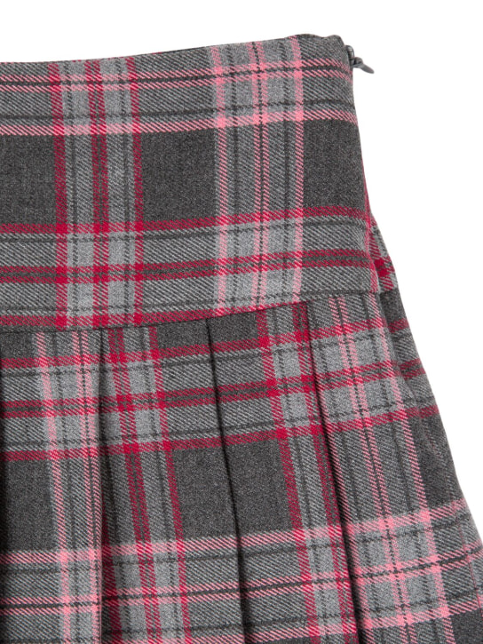 Il Gufo: Check print poly blend pleated skirt - Grey/Fuchsia - kids-girls_1 | Luisa Via Roma