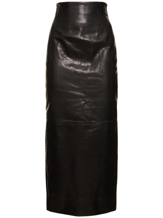 Khaite: Loxley leather midi skirt - Black - women_0 | Luisa Via Roma