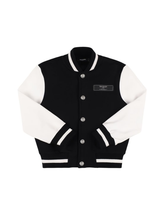 Balmain: Cotton bomber jacket - Black/White - kids-boys_0 | Luisa Via Roma