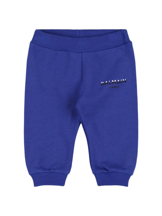 Balmain: Pantalones de felpa de algodón con logo - Azul - kids-girls_0 | Luisa Via Roma
