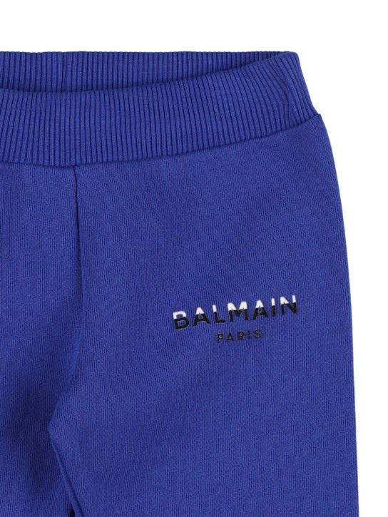 Balmain: Pantalones de felpa de algodón con logo - Azul - kids-boys_1 | Luisa Via Roma