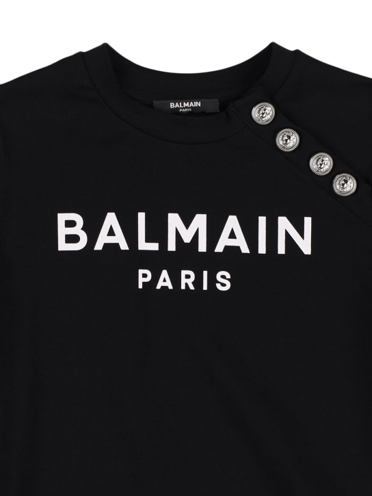 Balmain: T-Shirt aus Baumwolljersey mit Rüschen - Schwarz/Weiß - kids-boys_1 | Luisa Via Roma