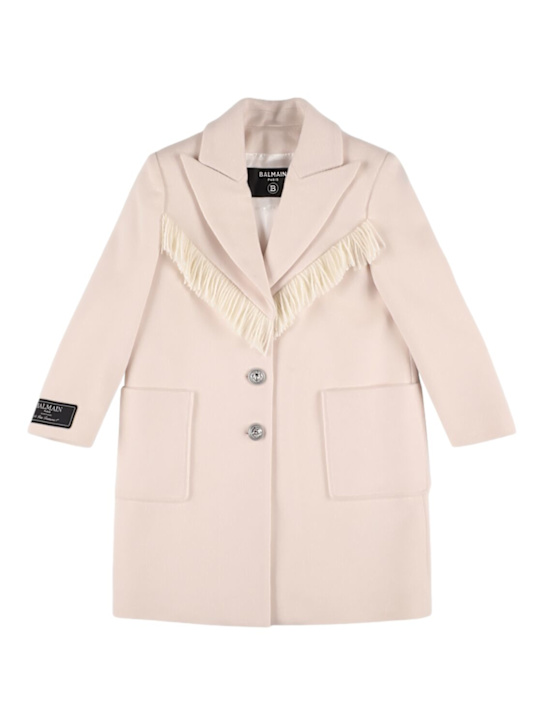 Balmain: Cappotto in misto lana / frange - Rosa Chiaro - kids-girls_0 | Luisa Via Roma