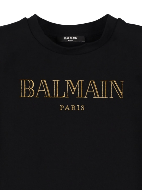 Balmain: Printed logo cotton jersey dress - Black/Gold - kids-girls_1 | Luisa Via Roma