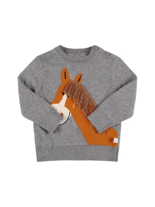 Stella Mccartney Kids: Cotton & wool knit sweater w/ fringes - Gri - kids-boys_0 | Luisa Via Roma