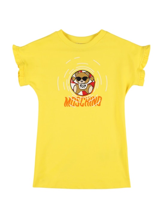 Moschino: Vestito in jersey di cotone stampato - Cyber Yellow - kids-girls_0 | Luisa Via Roma