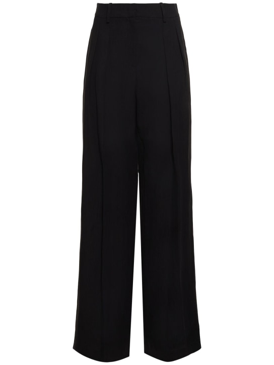 Michael Kors Collection: Linen mid rise wide pants - Siyah - women_0 | Luisa Via Roma