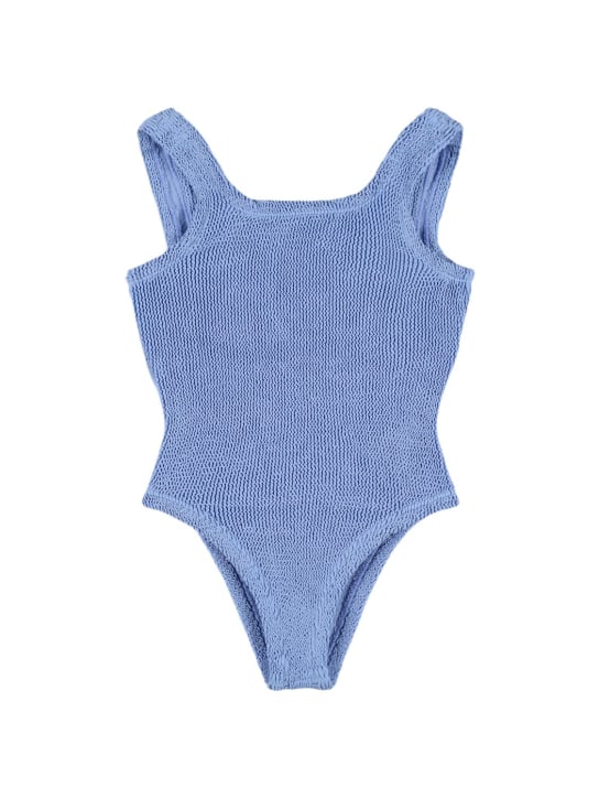 Hunza G: Seersucker one piece swimsuit w/ bow - Mavi - kids-girls_0 | Luisa Via Roma