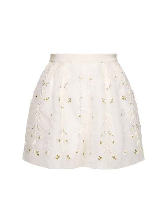 Giambattista Valli: Embroidered silk organza shorts - Ivory/Multi - women_0 | Luisa Via Roma