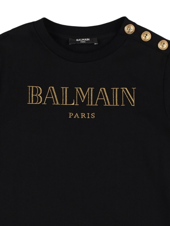 Balmain: Logo printed cotton jersey t-shirt - Black/Gold - kids-girls_1 | Luisa Via Roma
