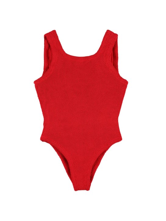 Hunza G: Seersucker one piece swimsuit w/ bow - Kırmızı - kids-girls_0 | Luisa Via Roma
