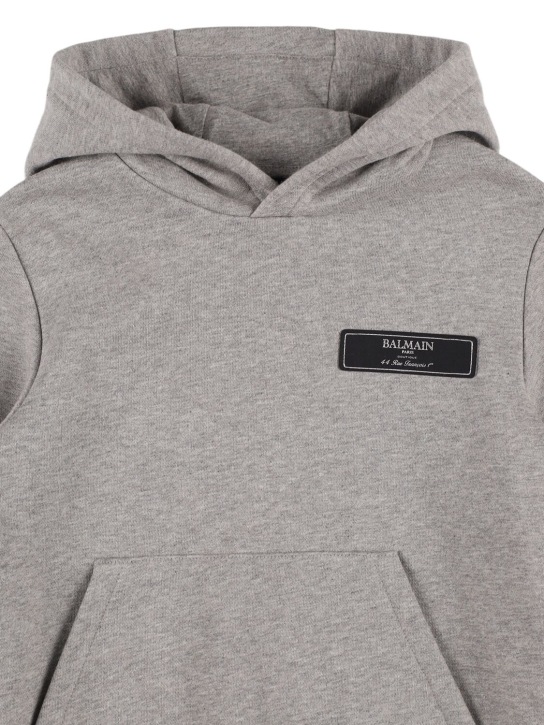 Balmain: Cotton sweatshirt hoodie w/ logo - Grey - kids-boys_1 | Luisa Via Roma