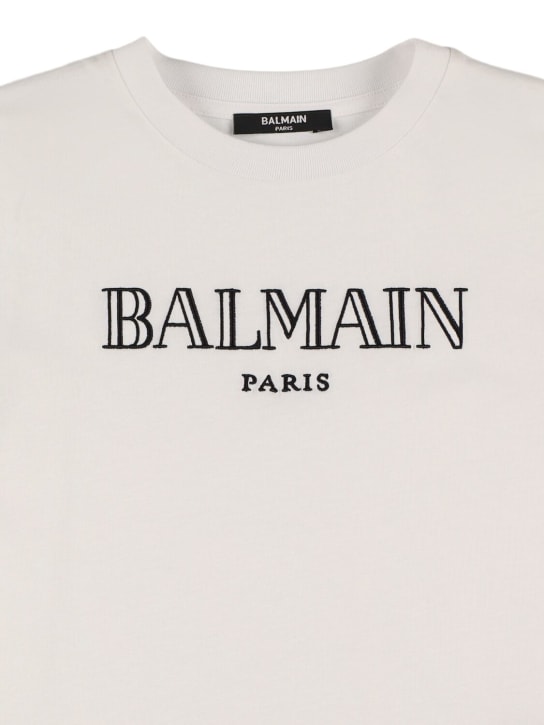 Balmain: Camiseta de jersey de algodón con logo - Blanco - kids-girls_1 | Luisa Via Roma