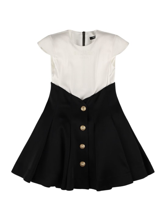 Balmain: Two-tone cady dress w/ buttons - Black/White - kids-girls_0 | Luisa Via Roma