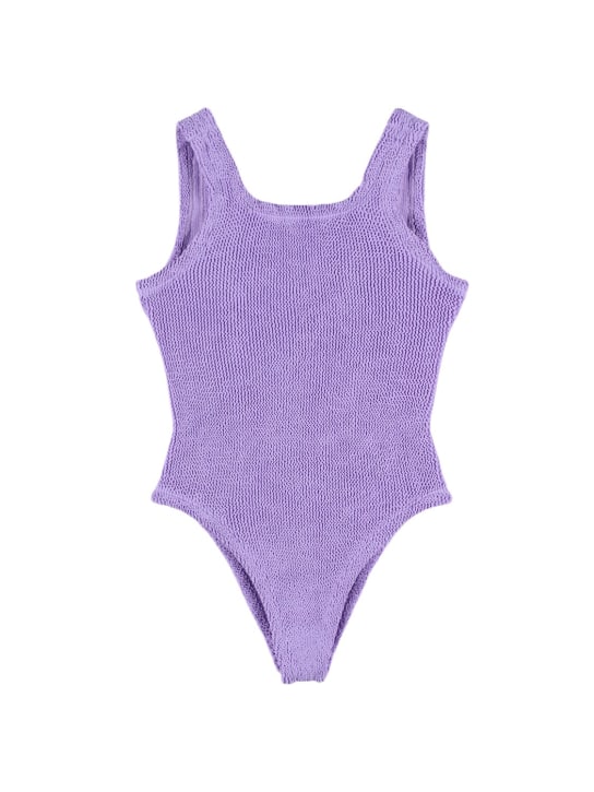 Hunza G: Seersucker one piece swimsuit w/ bow - Açık Mor - kids-girls_0 | Luisa Via Roma