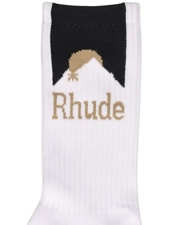 RHUDE: Rhude Moolight ソックス - ホワイト/ブラック/イエロー - men_1 | Luisa Via Roma