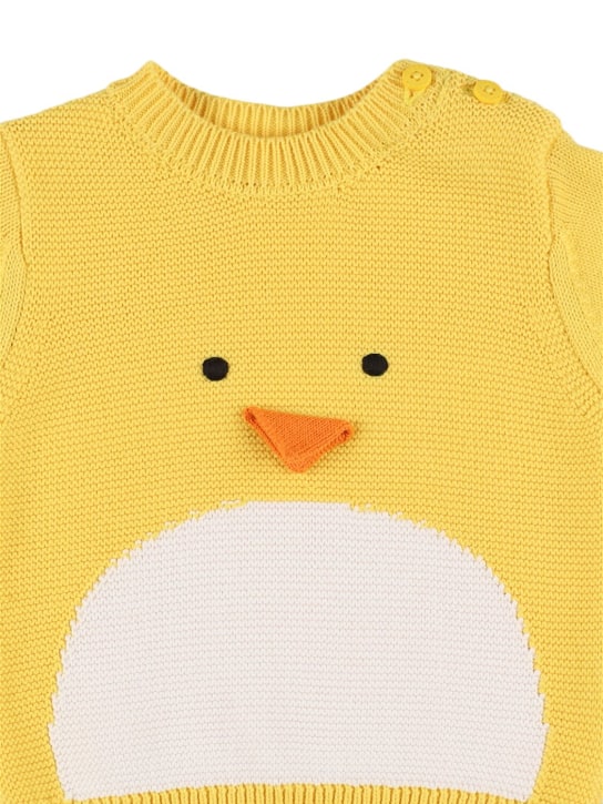 Stella Mccartney Kids: Cotton knit sweater w/ intarsia - Yellow - kids-boys_1 | Luisa Via Roma