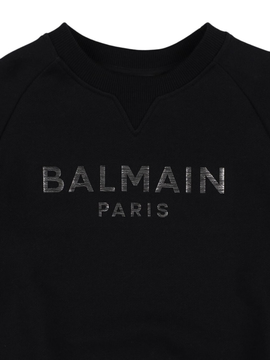 Balmain: Cotton crewneck sweatshirt w/ logo - Black - kids-girls_1 | Luisa Via Roma