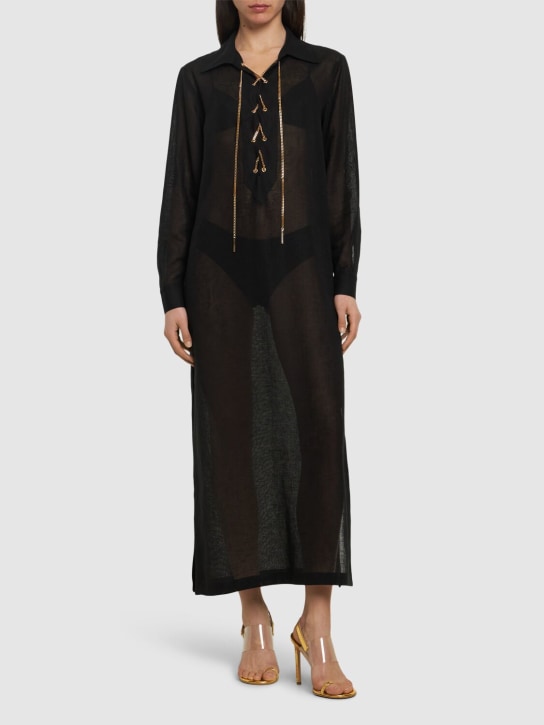 Michael Kors Collection: Vestido caftan de crepe con cordones - Negro - women_1 | Luisa Via Roma