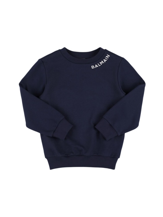 Balmain: Sweatshirt aus Baumwolle mit Logo - Blau/Weiß - kids-boys_0 | Luisa Via Roma