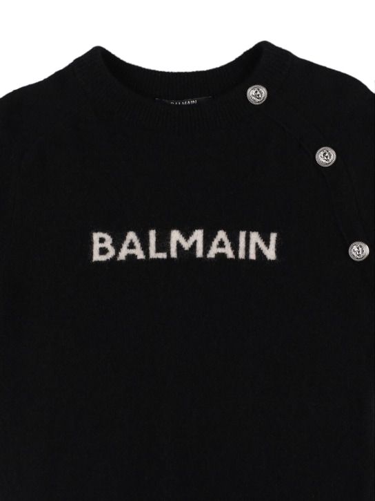 Balmain: Logo羊毛混纺针织毛衣 - 黑色/白色 - kids-girls_1 | Luisa Via Roma