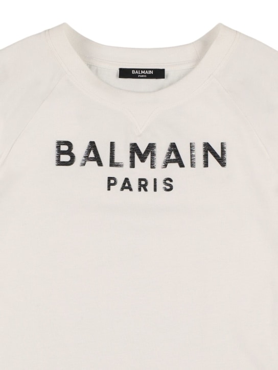 Balmain: Logo棉质平纹针织T恤 - 白色/银色 - kids-boys_1 | Luisa Via Roma