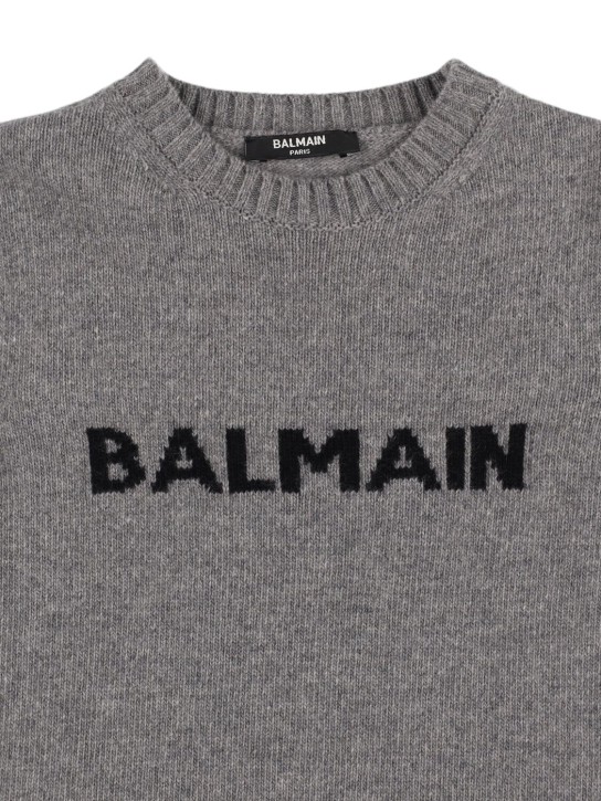 Balmain: Wool blend knit sweater - Grey/Black - kids-girls_1 | Luisa Via Roma