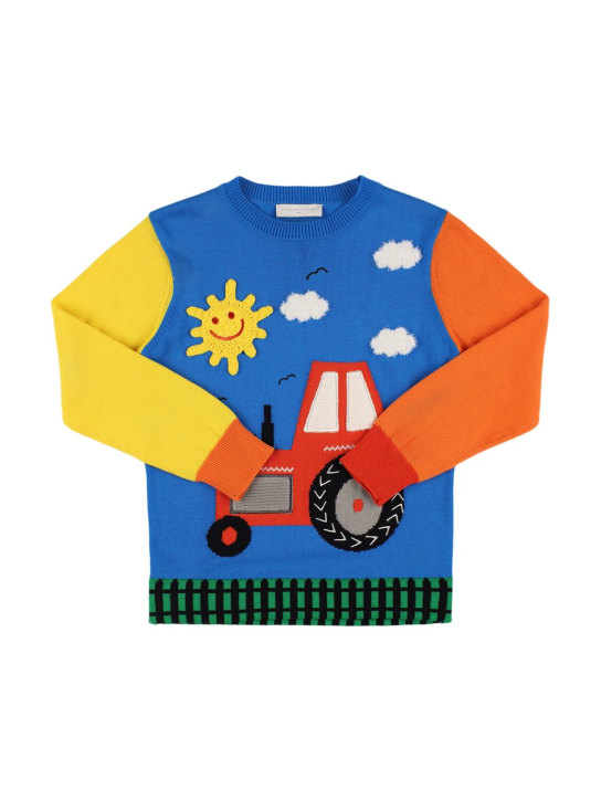 Stella Mccartney Kids: Pullover in maglia di cotone e lana a intarsio - Multicolore - kids-boys_0 | Luisa Via Roma