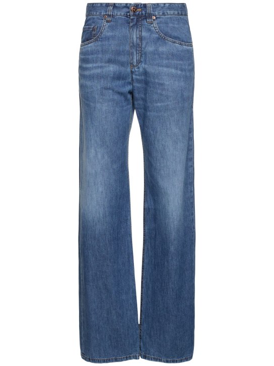 Brunello Cucinelli: Jeans aus Baumwolldenim mit weitem Bein - Blau - women_0 | Luisa Via Roma