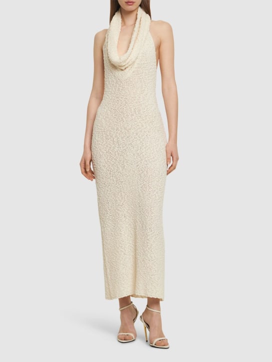Magda Butrym: Cotton blend knit dress w/ plunge neck - Ivory - women_1 | Luisa Via Roma