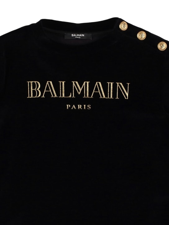 Balmain: Cotton blend velvet crewneck sweatshirt - Black/Gold - kids-girls_1 | Luisa Via Roma
