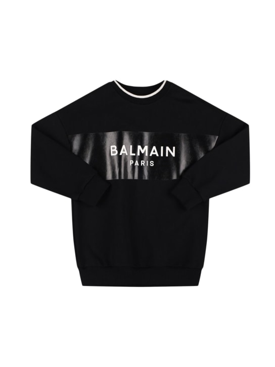 Balmain: sweatshirt aus baumwolle mit logo - Schwarz - kids-boys_0 | Luisa Via Roma
