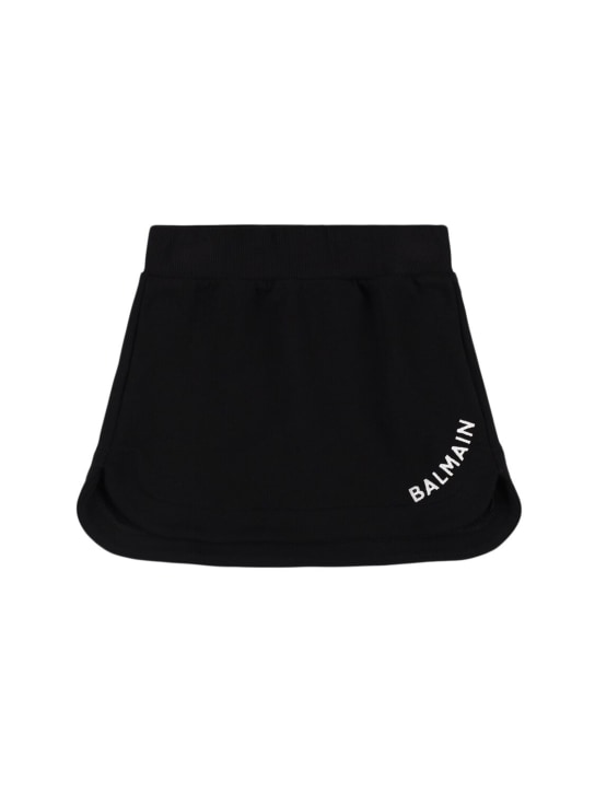 Balmain: Falda de algodón con logo - Negro/Blanco - kids-girls_0 | Luisa Via Roma