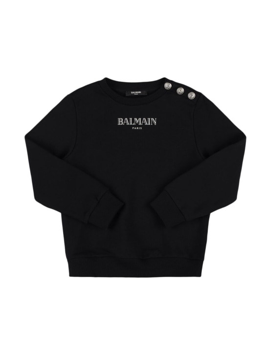 Balmain: Printed logo cotton crewneck sweatshirt - kids-boys_0 | Luisa Via Roma