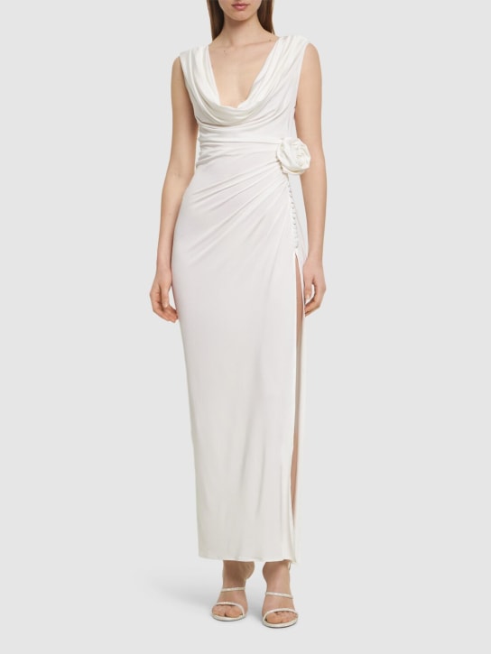 Magda Butrym: Jersey long dress w/ rose - Beyaz - women_1 | Luisa Via Roma