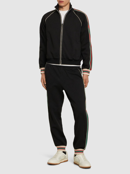 Gucci: GG jersey jacquard zip track jacket - Siyah - men_1 | Luisa Via Roma