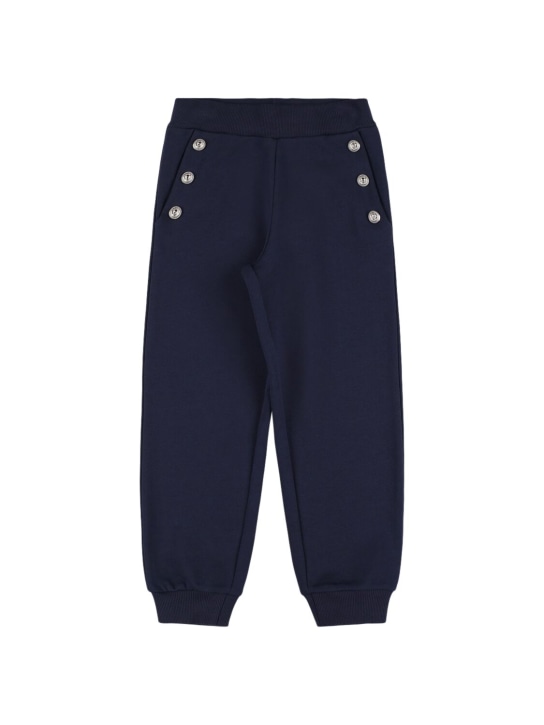 Balmain: Pantalones deportivos de algodón con botones - Azul - kids-boys_0 | Luisa Via Roma