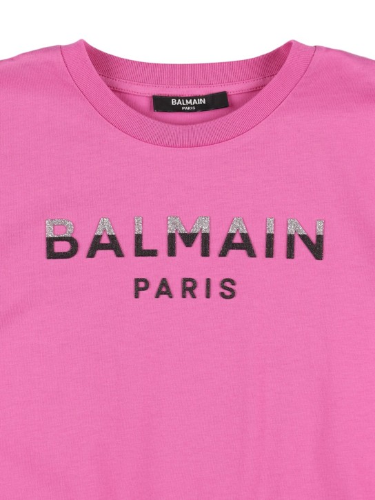 Balmain: T-Shirt aus Baumwolljersey mit Logo - Fuchsie - kids-girls_1 | Luisa Via Roma