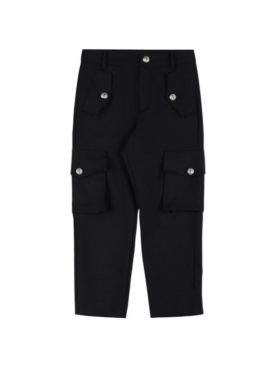 Balmain: Wool blend cargo pants - Black - kids-boys_0 | Luisa Via Roma