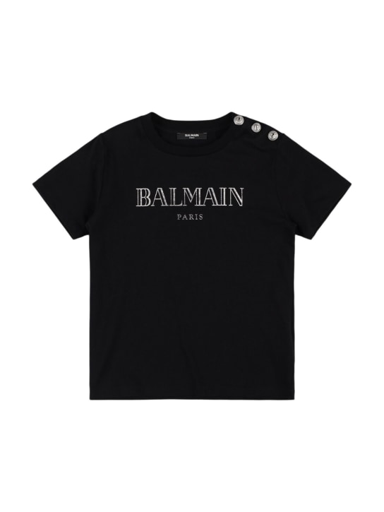 Balmain: Camiseta de jersey de algodón con logo - kids-girls_0 | Luisa Via Roma