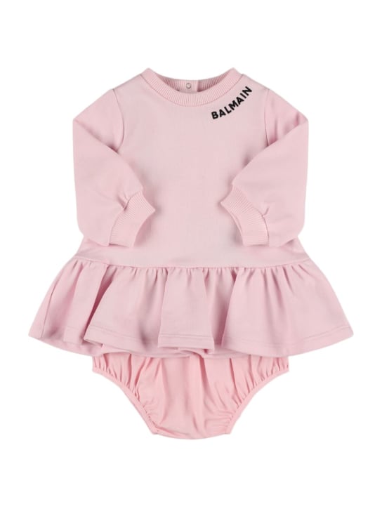 Balmain: 코튼 스웻 드레스 & 기저귀 커버 - 핑크 - kids-girls_0 | Luisa Via Roma