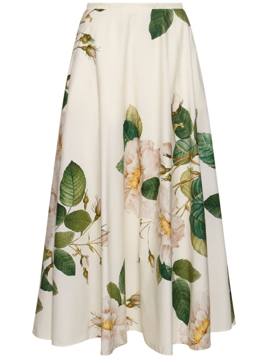Giambattista Valli: Printed cotton poplin midi skirt - Fil dişi/yeşil - women_0 | Luisa Via Roma