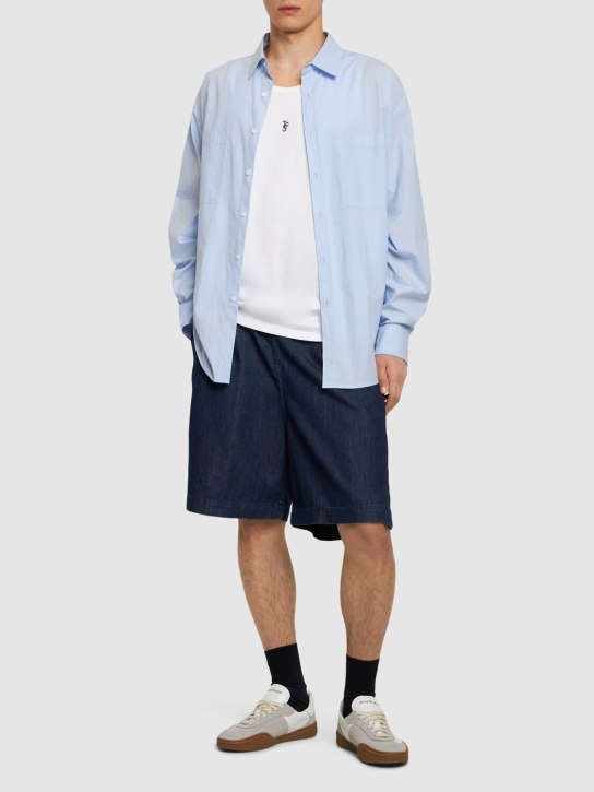 The Frankie Shop: Cotton denim jogging shorts - Navy - men_1 | Luisa Via Roma