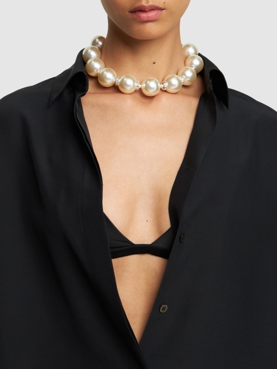 Magda Butrym: Faux pearl & crystal collar necklace - Beyaz - women_1 | Luisa Via Roma