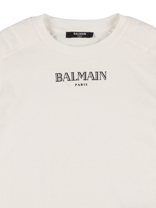 Balmain: T-Shirt aus Baumwolljersey mit Logo - Weiß/Schwarz - kids-boys_1 | Luisa Via Roma