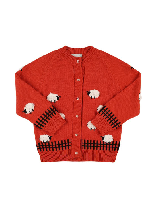 Stella Mccartney Kids: Cardigan en maille de laine et coton avec patchs - Rouge - kids-girls_0 | Luisa Via Roma